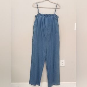 NWOT Denim Chambray Paper bag boho Jumpsuit Size large